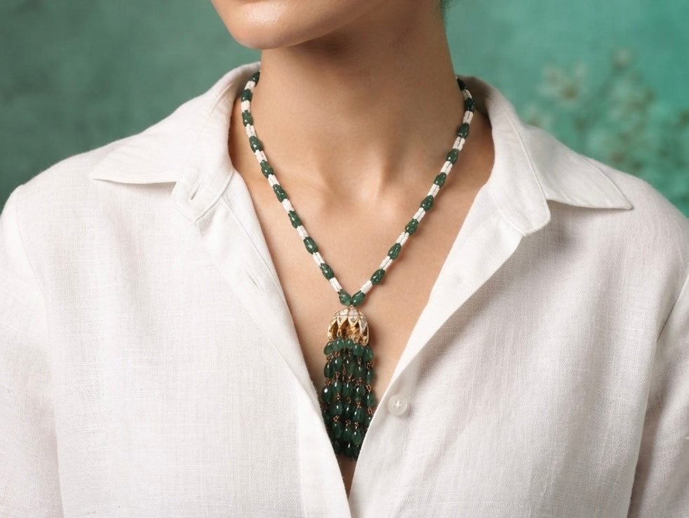 Kundan jhumki pendant necklace (4-9560)(R)