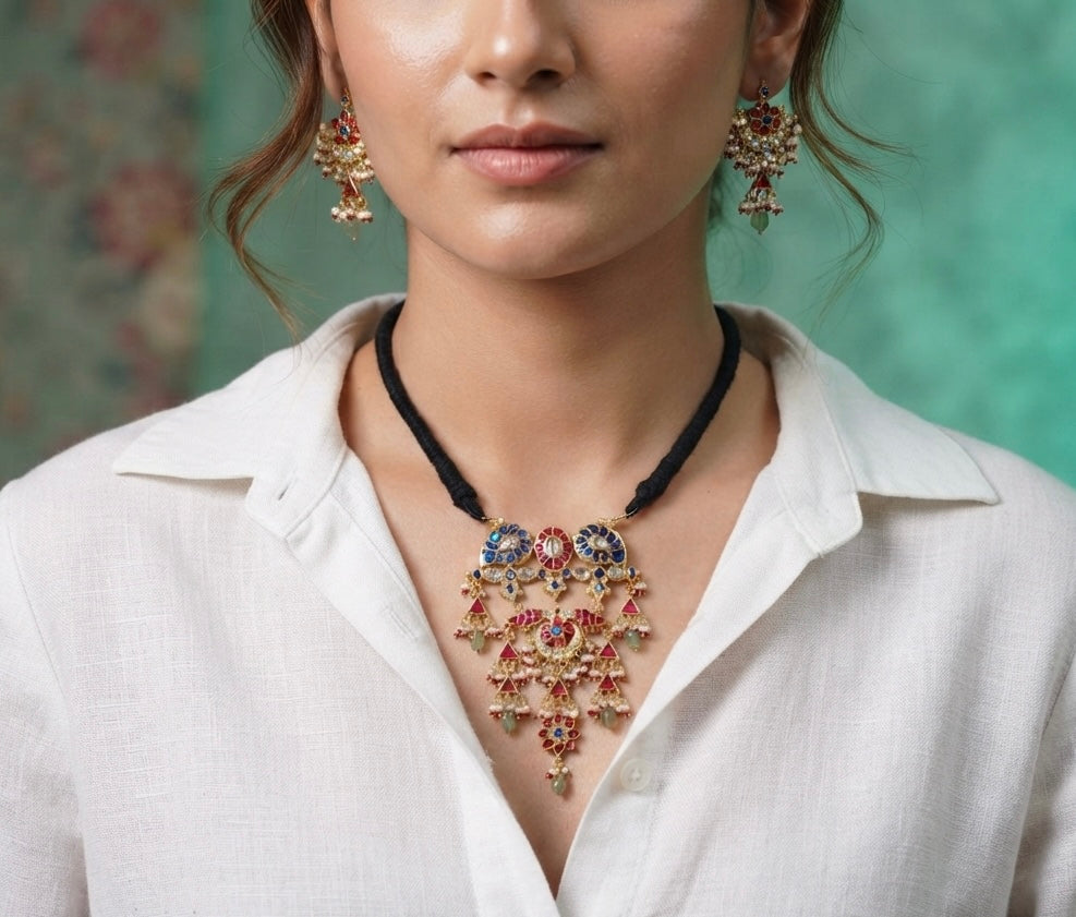 Kundan pendant necklace set (4-9561)(R)