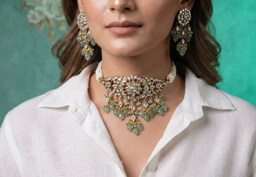 White polki choker set (4-9563)(B)