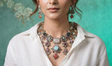 Multistone stone polki necklace set (4-9568)(B)