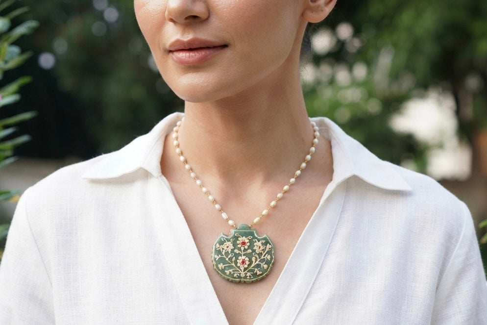 Kundan pendant chain(4-9638)(R)