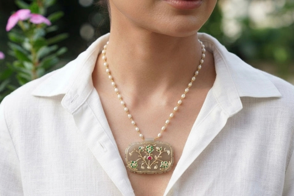 WHITE STONE Kundan pendant chain(4-9641)(R)