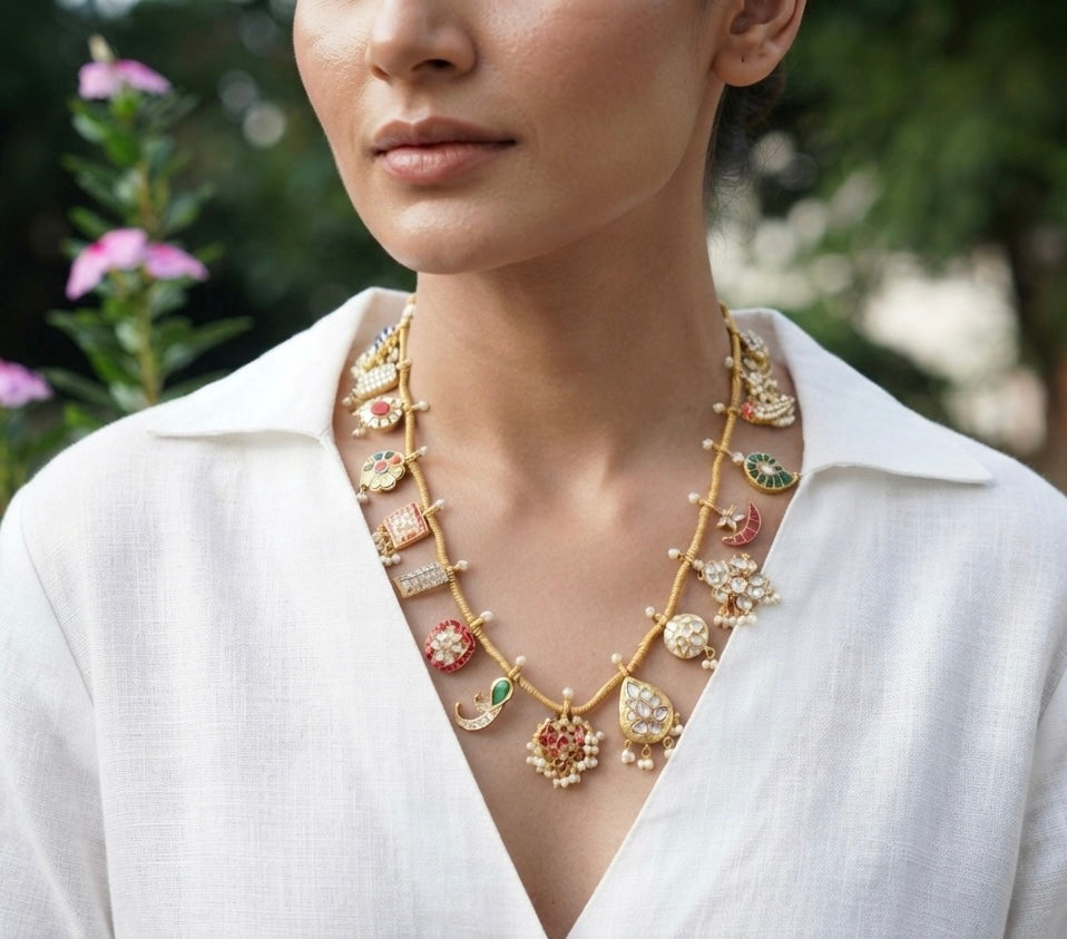 Kundan multi pieces necklaces(4-9642)(R)