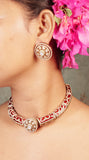 Red enamel Polki hasli necklace Set (4-8088)(B)
