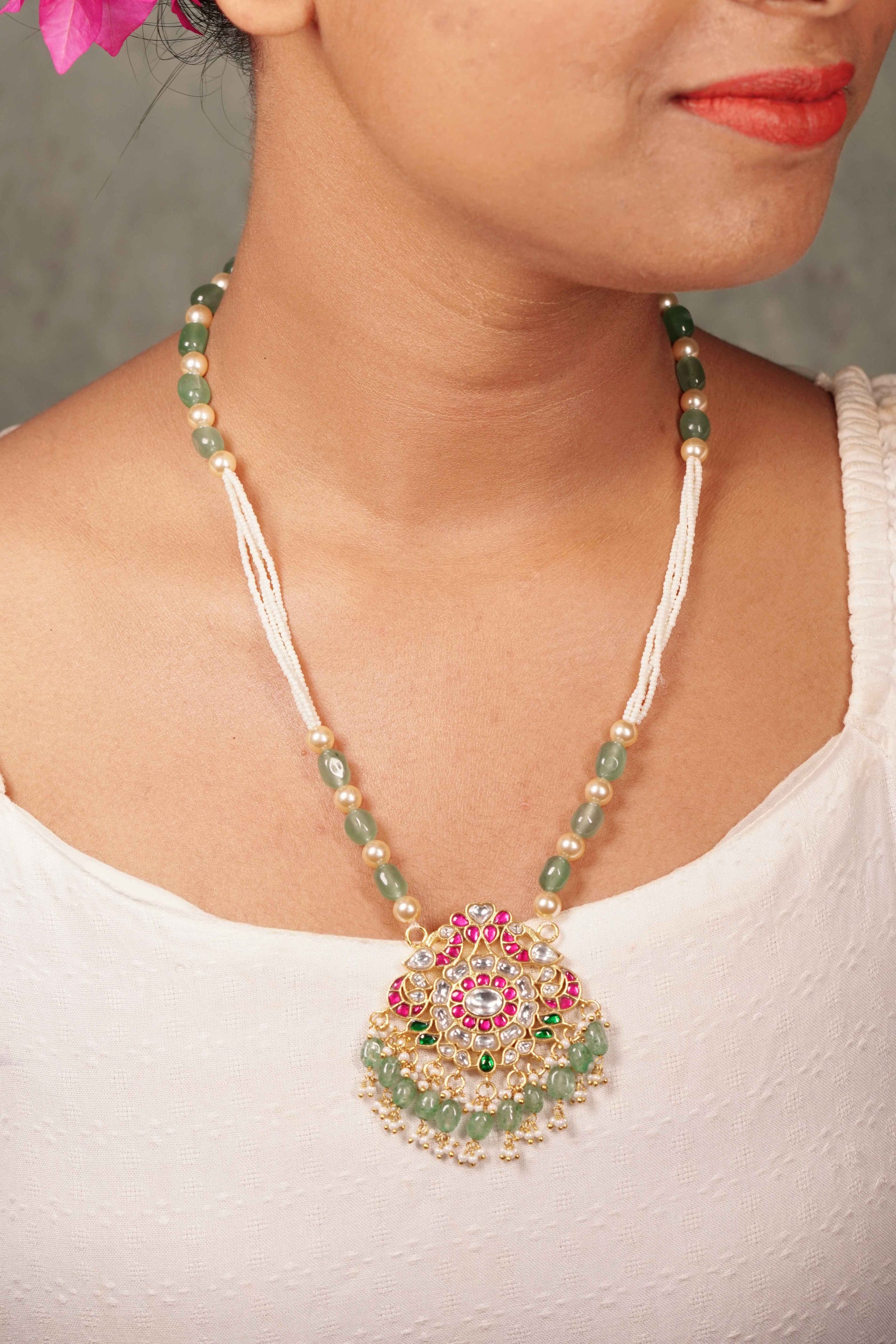Kundan pendant Necklace (4-8034)(K)(Preorder) - JEWELSTYLE