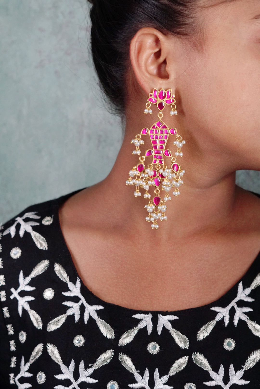 Kundan fish Earring (1-3486)(R)(PREORDER) - JEWELSTYLE