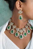 Green stone Polki necklace set (4-6824)(B)