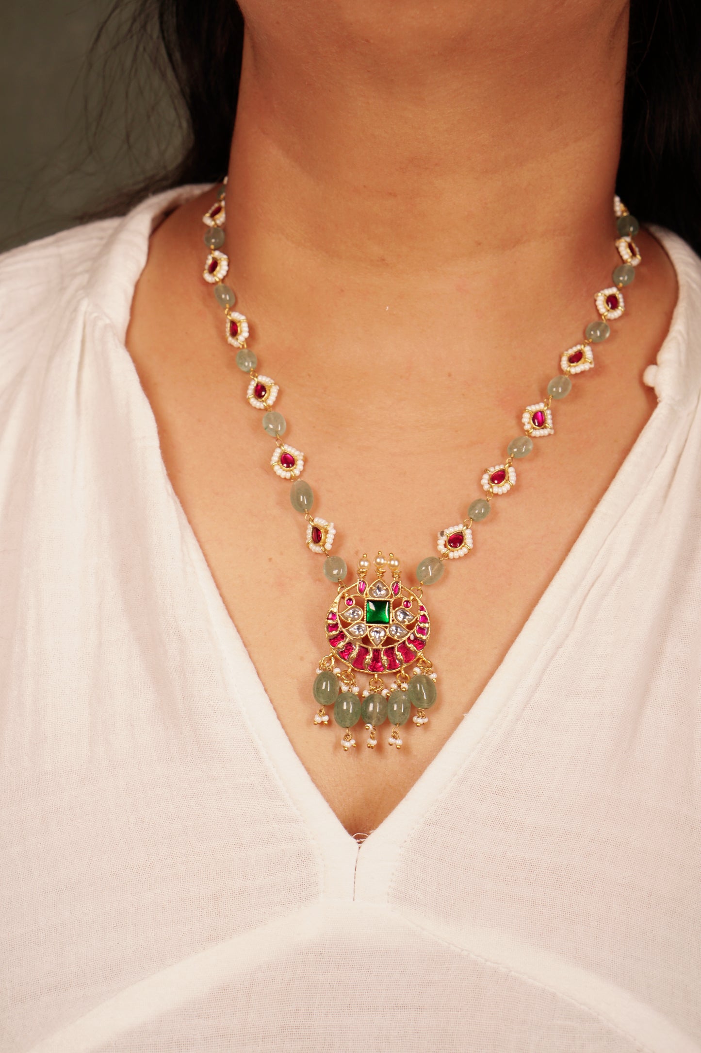 Kundan pendant necklace  (4-8135)(K)(PREORDER)