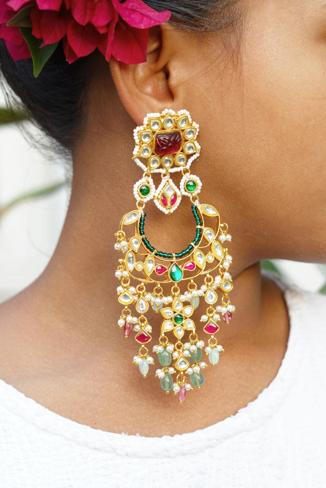 Kundan Earring (1-3352)(R)(already discounted)