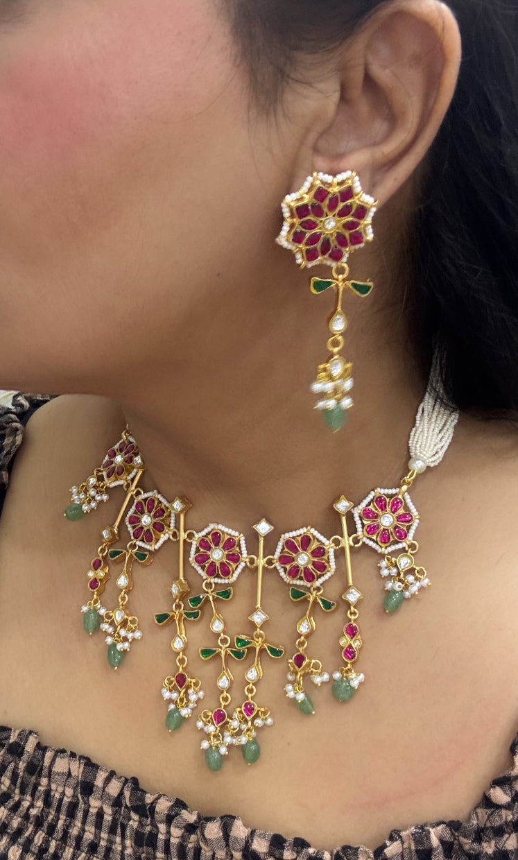 Kundan Antique necklace set (4-5523)(R)(PREORDER) - JEWELSTYLE