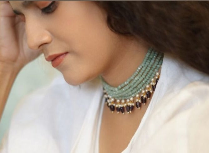 Light Green Beads choker  (4-5474)(R) - JEWELSTYLE