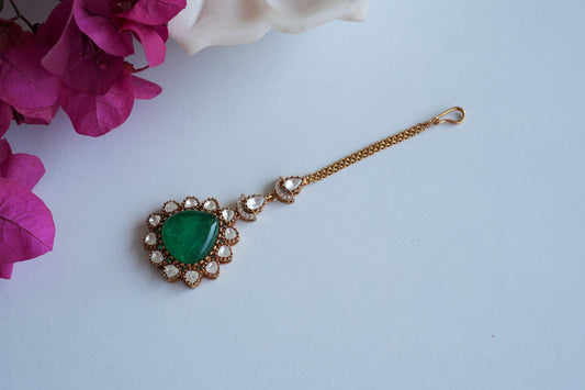 Green Stone Polki Maangtika (5-1671)(B) - JEWELSTYLE