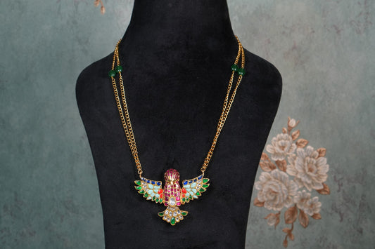 Navratan Kundan Bird Pendant Necklace(4-8952)(A)
