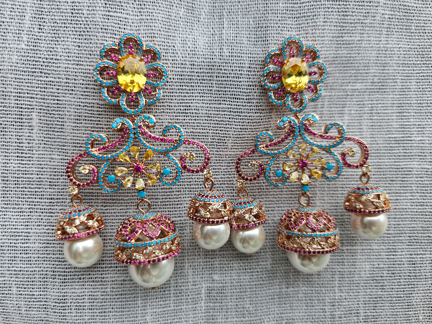 Multistone jhumki Ad Earrings (1-5524)(Ex)(from turkey)