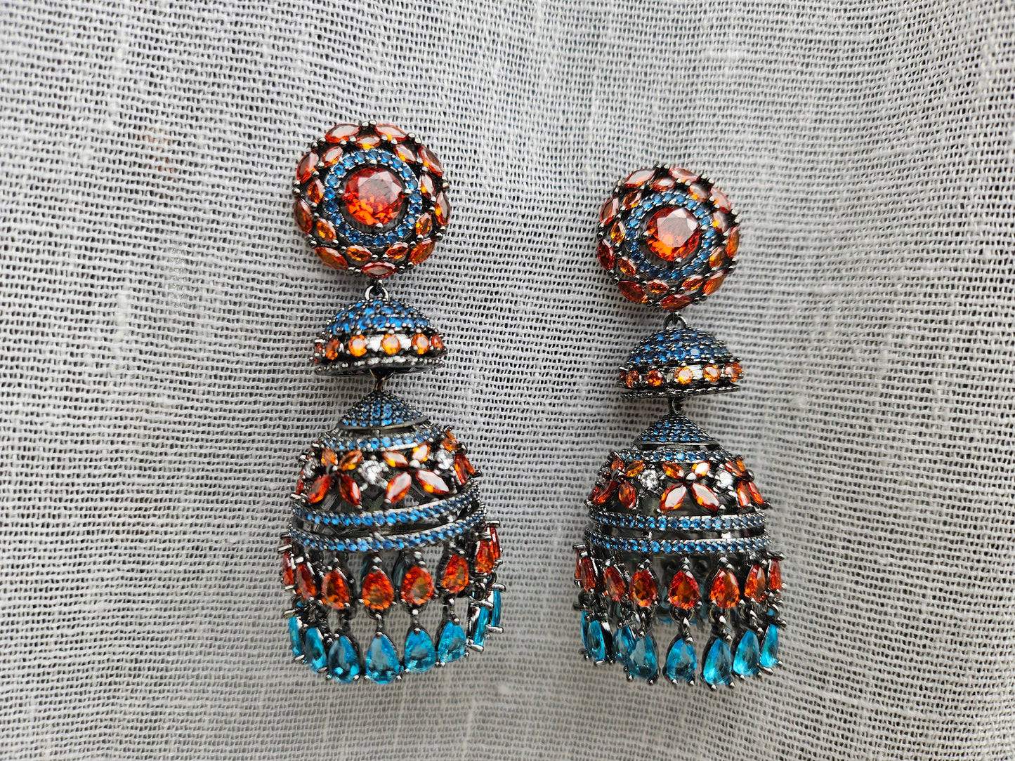 Orange stone jhumki Ad Earrings (1-5525)(Ex)(from turkey)
