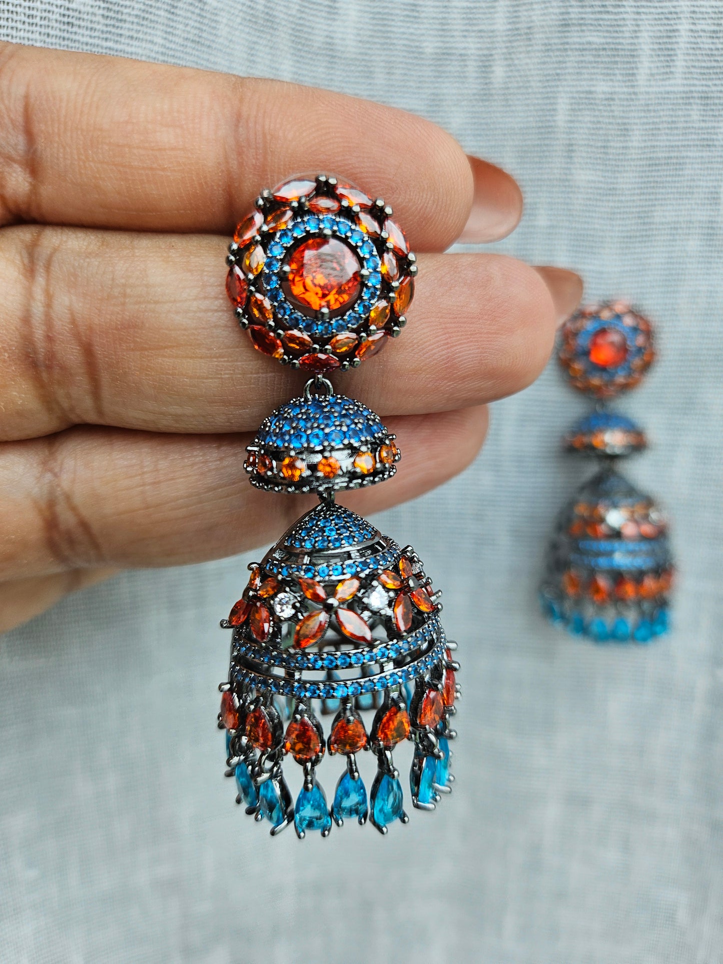 Orange stone jhumki Ad Earrings (1-5525)(Ex)(from turkey)