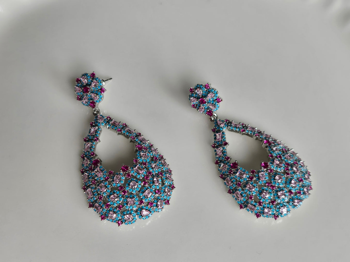 Pink n turquoise ad earrings(1-5432)(EX)