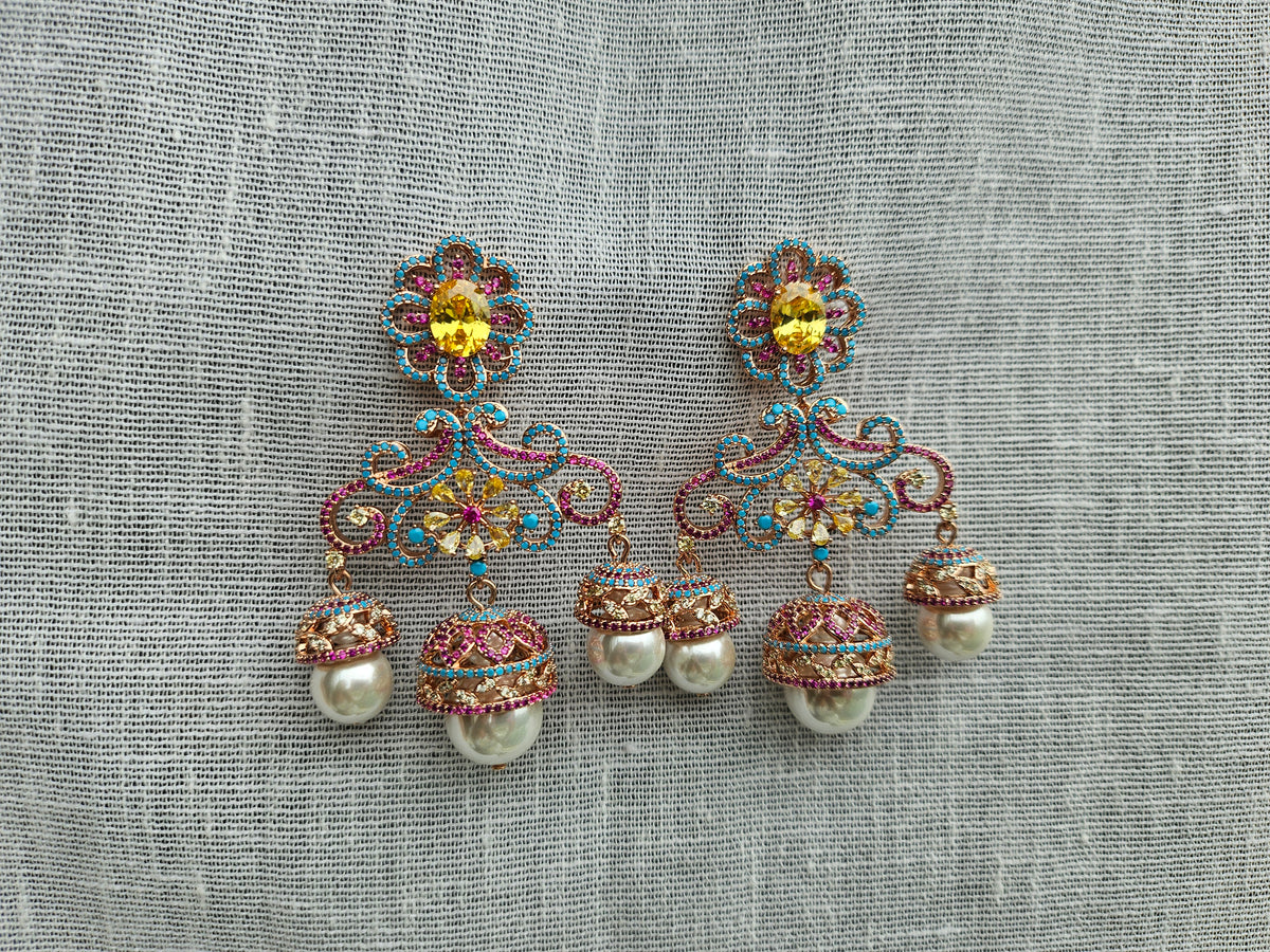Multistone jhumki Ad Earrings (1-5524)(Ex)(from turkey)