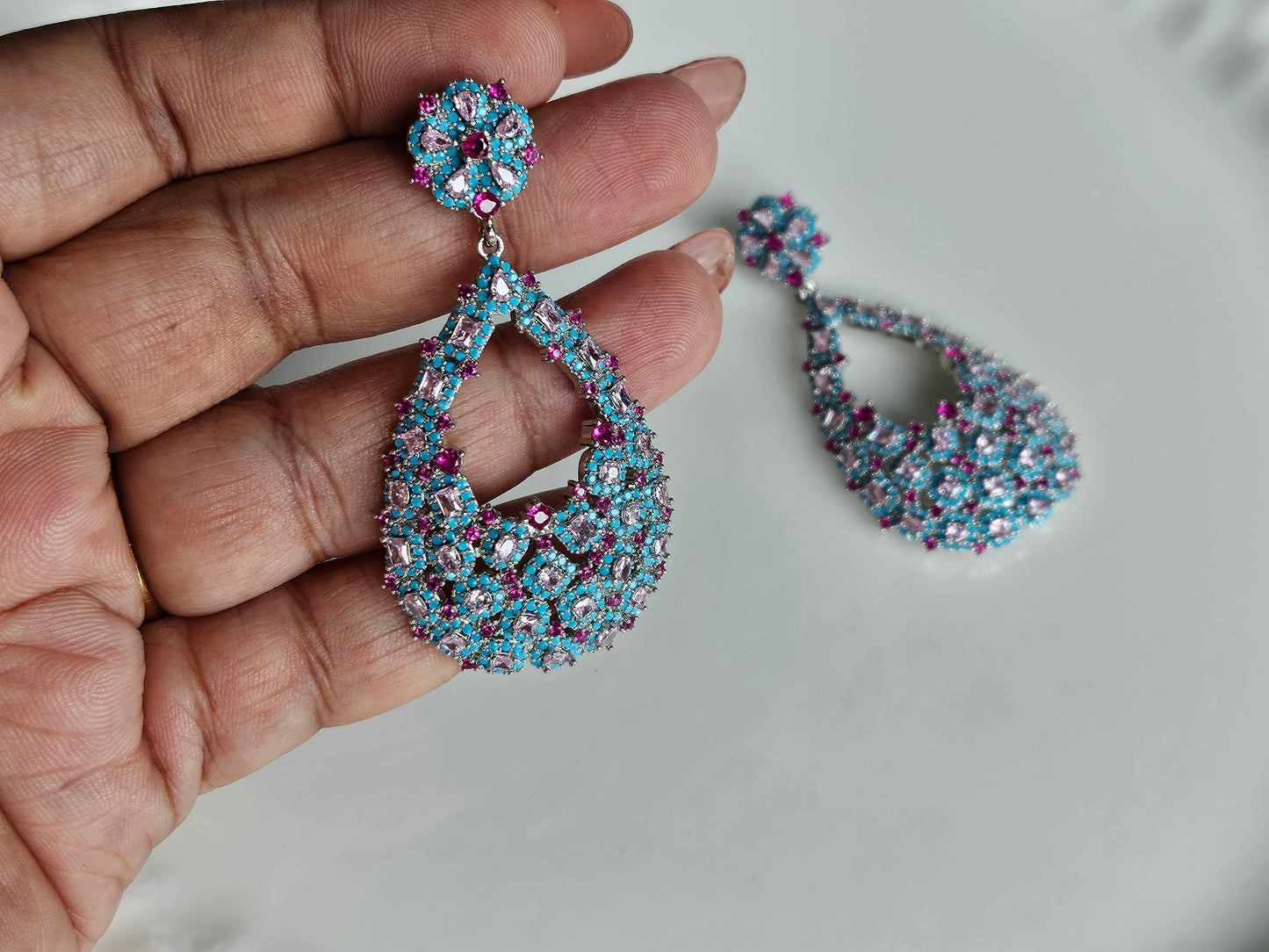 Pink n turquoise ad earrings(1-5432)(EX)