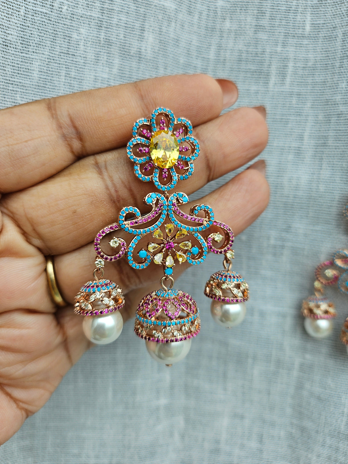 Multistone jhumki Ad Earrings (1-5524)(Ex)(from turkey)