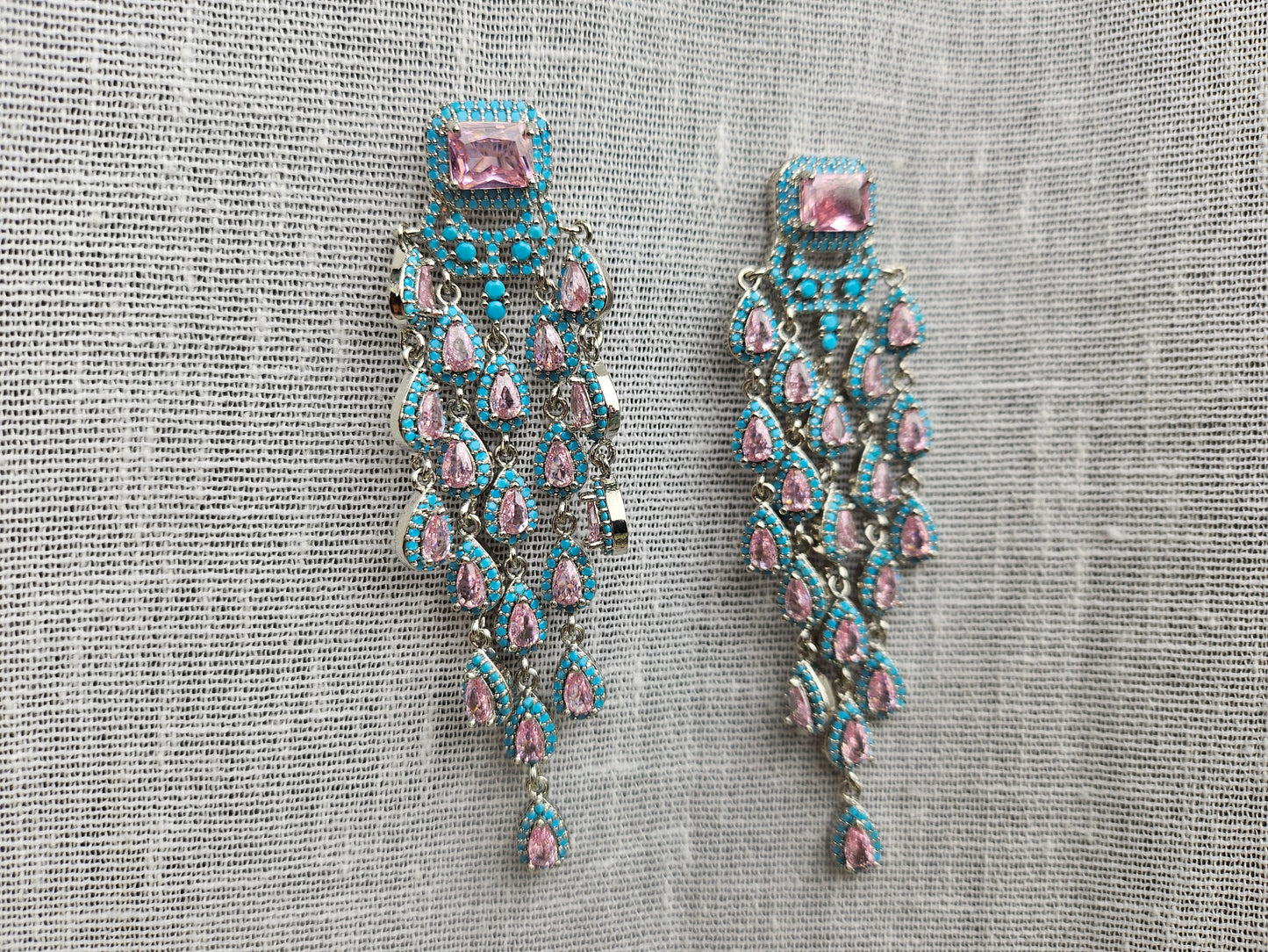 Pink n turquoise ad earrings(1-5433)(EX)