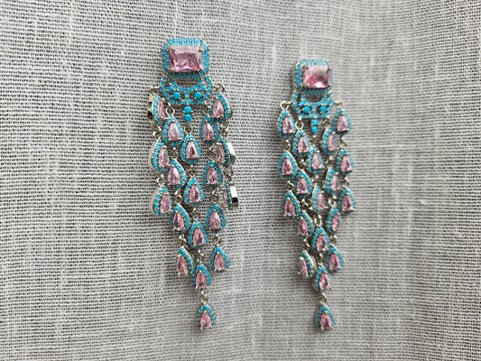 Pink n turquoise ad earrings(1-5433)(EX)