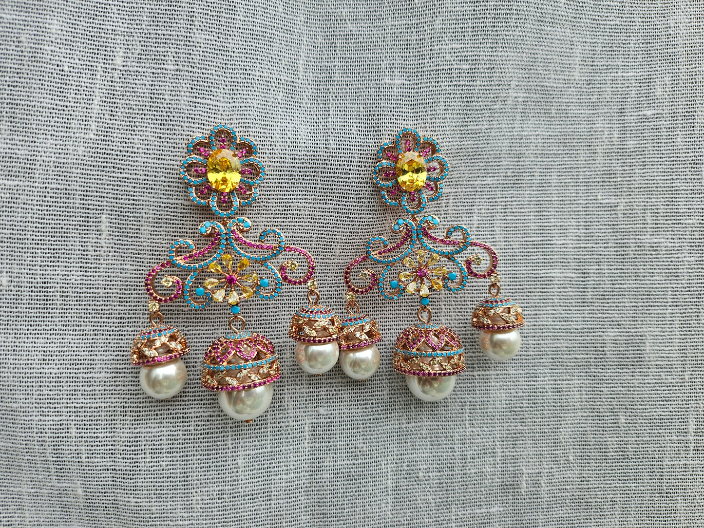 Multistone jhumki Ad Earrings (1-5524)(Ex)(from turkey)