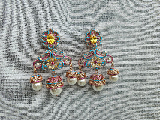 Multistone jhumki Ad Earrings (1-5524)(Ex)(from turkey)