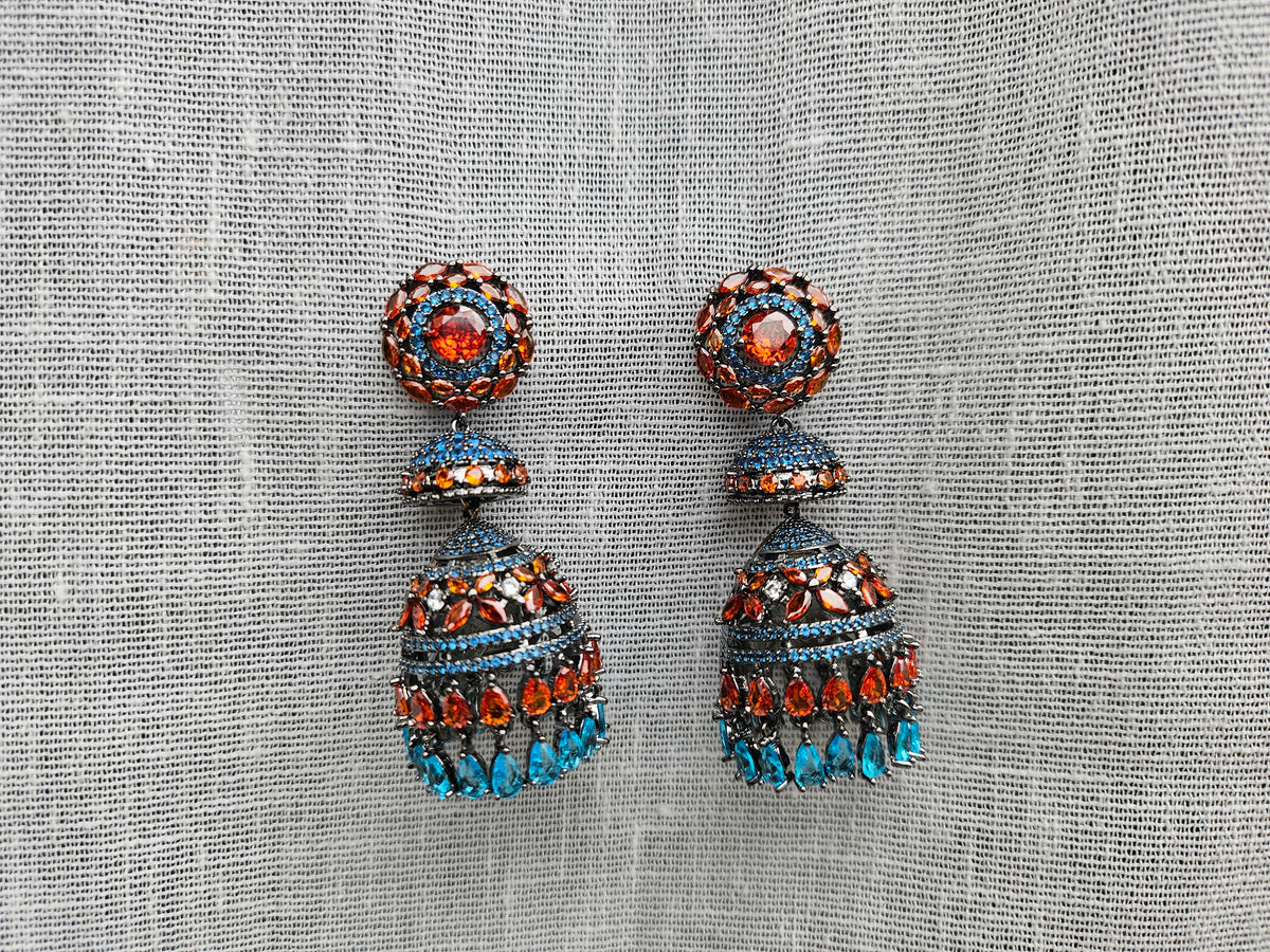 Orange stone jhumki Ad Earrings (1-5525)(Ex)(from turkey)