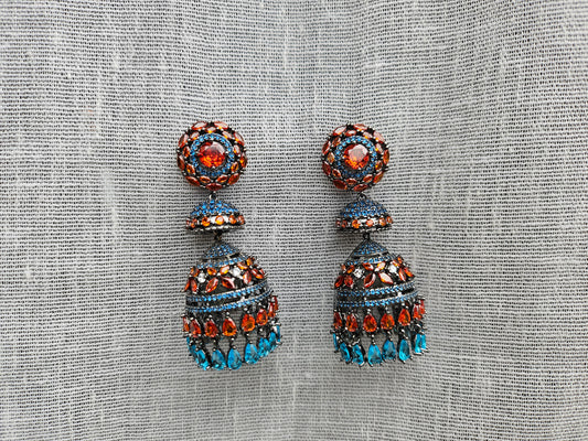 Orange stone jhumki Ad Earrings (1-5525)(Ex)(from turkey)