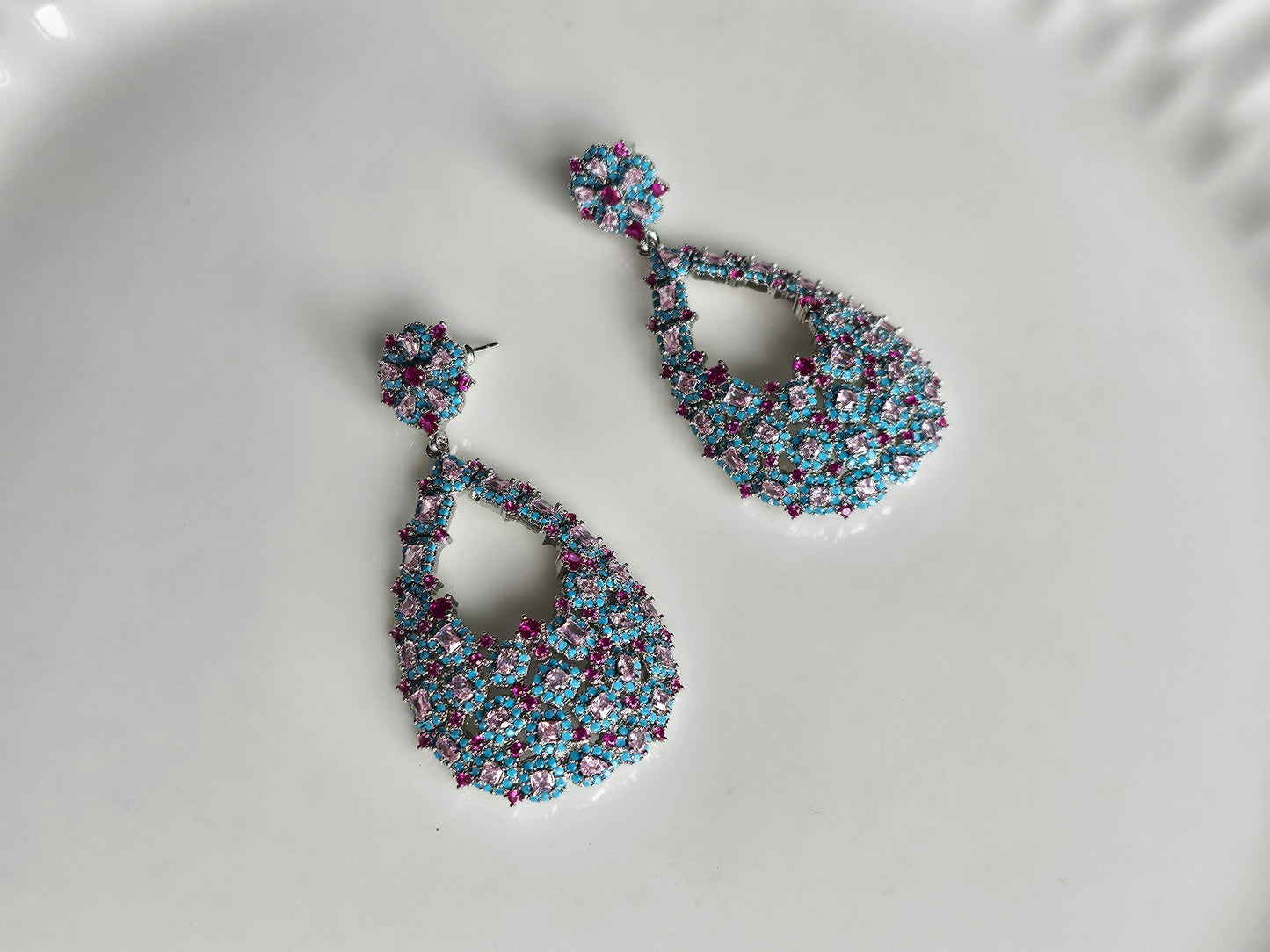 Pink n turquoise ad earrings(1-5432)(EX)