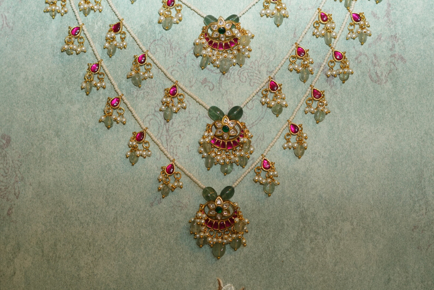 3 line Kundan Ranihaar necklace (4-5265)(R)(PREORDER) - JEWELSTYLE
