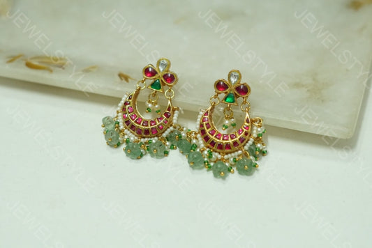 Small Kundan chandbali (1-1554) (PREORDER) - JEWELSTYLE