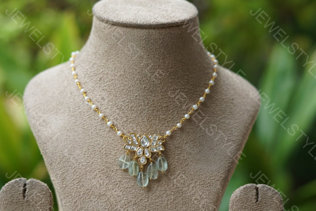 Lotus Kundan Pendant chain (4-1444)(PREORDER) - JEWELSTYLE