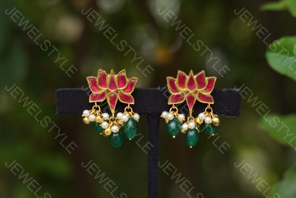 Small Kundan lotus studs (Preorder) 1-641 - JEWELSTYLE