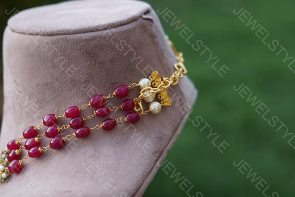 Red beads Necklace (4-3466)(N) - JEWELSTYLE