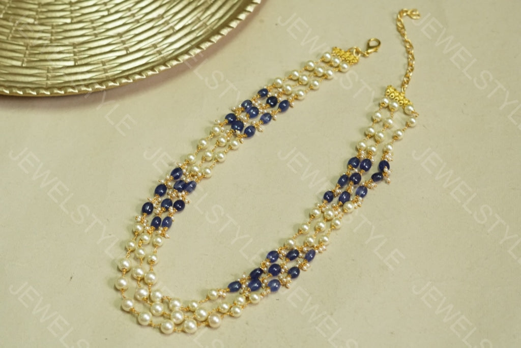 Blue beads Necklace (4-3467)(N) - JEWELSTYLE