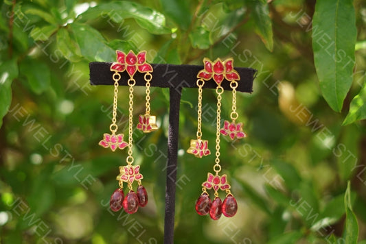 Dancing Kundan lotus earrings(PREORDER) (1-1057-c) - JEWELSTYLE
