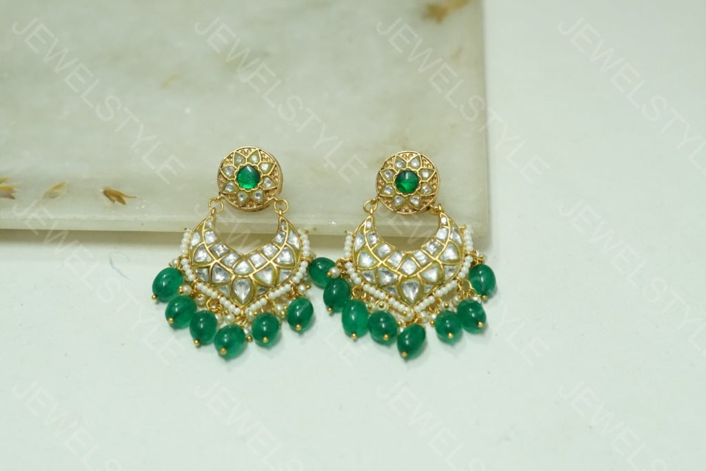 Small Kundan chandbali (1-1553)(R) - JEWELSTYLE