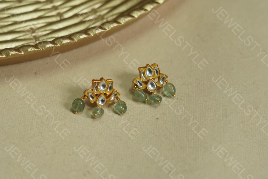 White Kundan lotus Earrings(1-1522)(PREORDER) - JEWELSTYLE