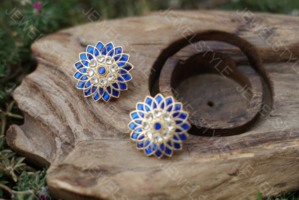 Kundan blue studs(Preorder) 1-689-c - JEWELSTYLE