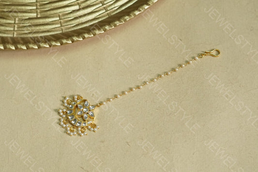 White Kundan Maangtika(5-785)(preorder delivers in 15-20days) - JEWELSTYLE