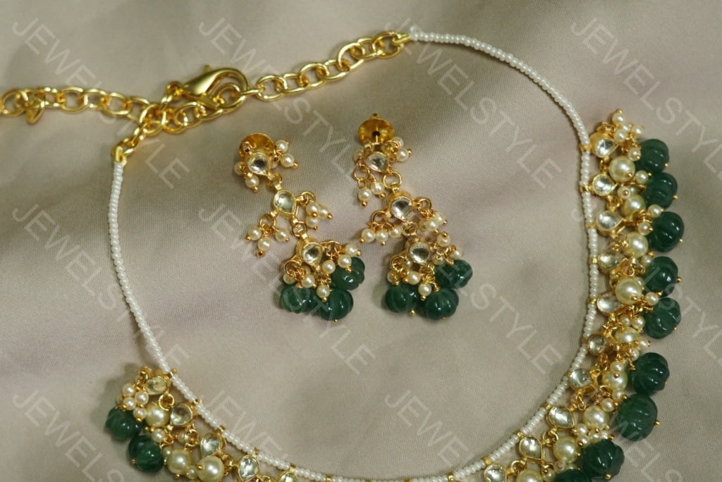 White Kundan Necklace set (4-4070)(N) - JEWELSTYLE