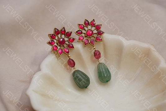 Pink Kundan earring  (1-2356)(R)(PREORDER)