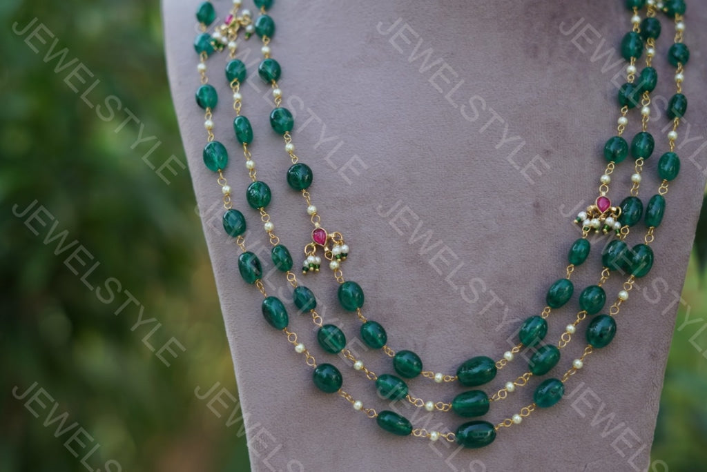 Dark Green Beads Necklace(4-1446)(N) - JEWELSTYLE