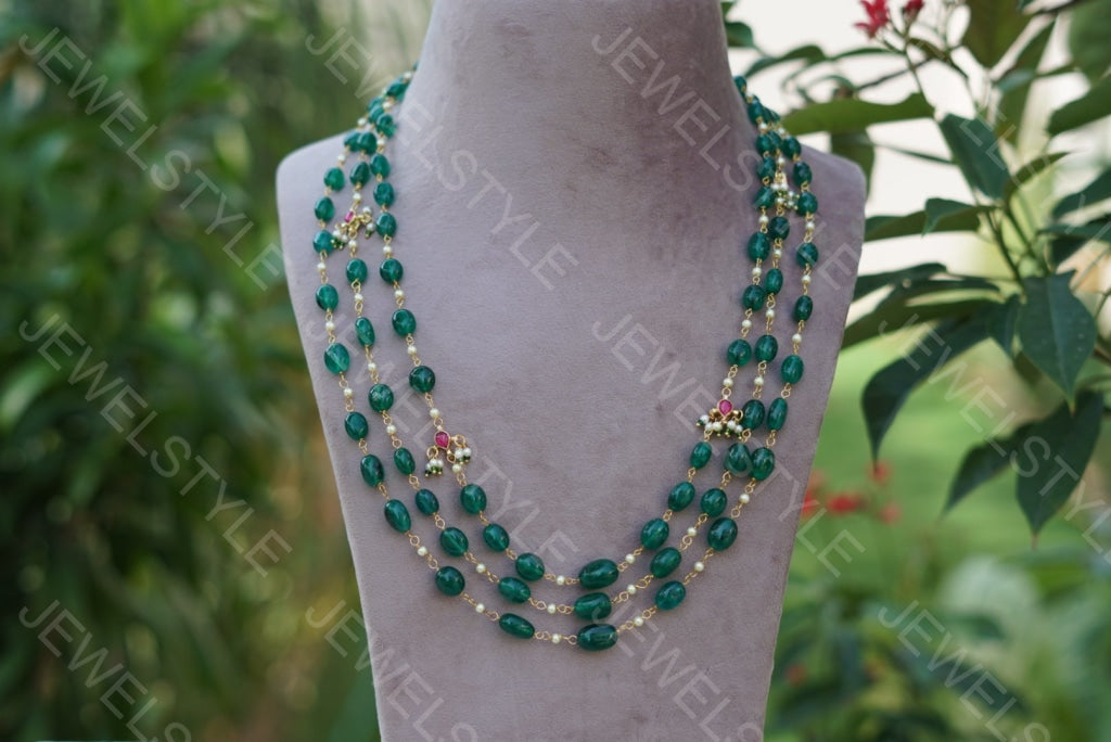 Dark Green Beads Necklace(4-1446)(N) - JEWELSTYLE