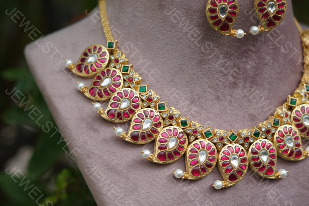 Mango Kundan Necklace set( Preorder) 4-1407 - JEWELSTYLE