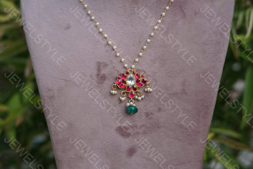 Kundan lotus pendant Chain(4-2012)(PREORDER)