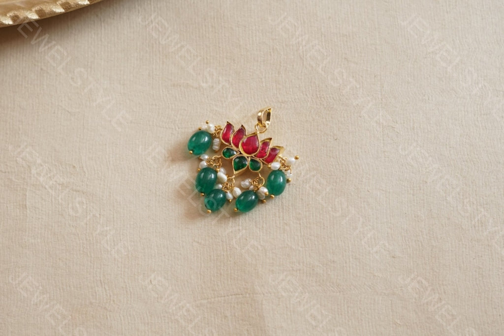 Kundan lotus pendant (4-2523)(PREORDER)