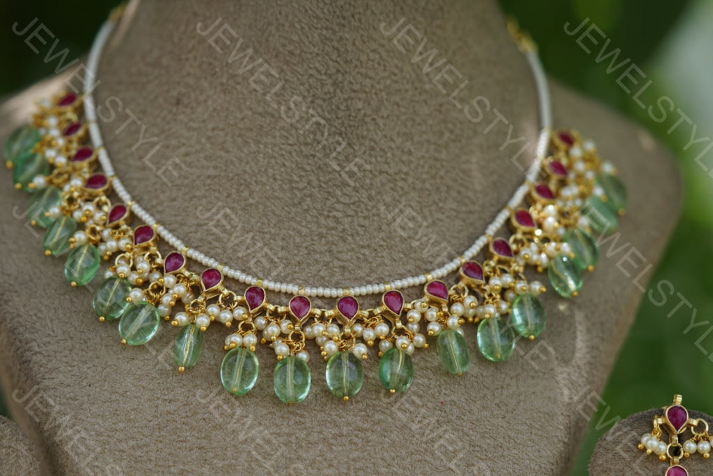 Pink Kundan Necklace set  (4-3735)(N) - JEWELSTYLE